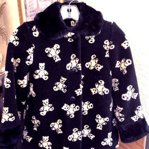 KCOLLECTION Girls 's Teddy Bear Print Black Coat